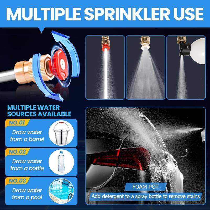 Cordless Pressure Washer 1500W Portable Battery High Pressure Gun with 2 Nozzles 2 Batteries 5m Hose Ideal for Car Floor Patio Cleaning