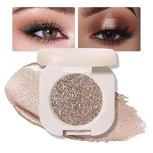 Single Golden Brown Shimmer Eyeshadow,Bright Intense Monochrome Eye Shadow,Apply Makeup Easily,Glitter Pressed Powder Single Eyeshadow,24 Hour Eye Makeup Longwear Waterproof