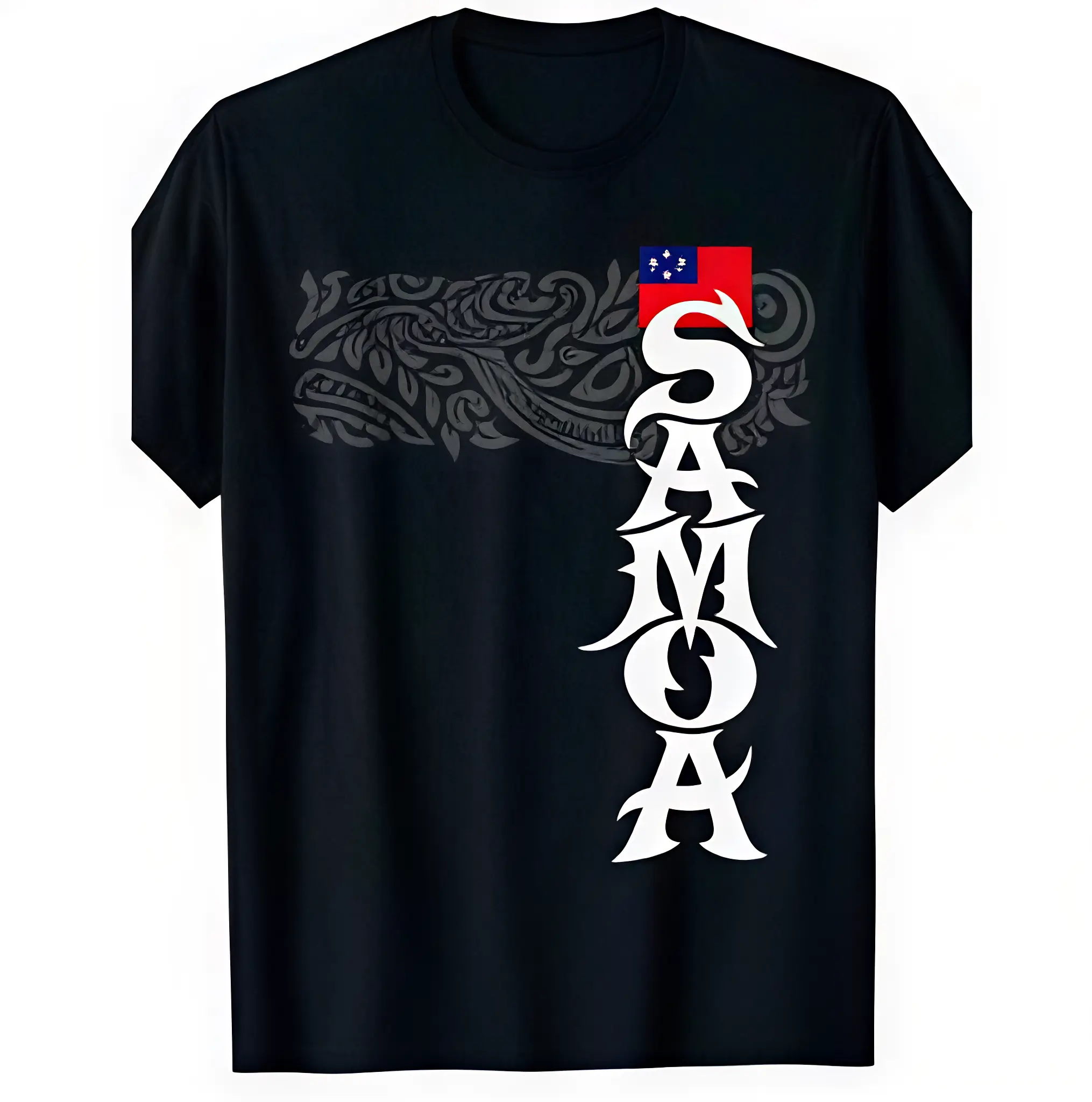 Samoa Flag T Shirt Polynesian Tribal Graphic Tee Samoan Pride Mens T Shirt Cultural Heritage Typography Tshirt Casual Soft Cotton Crewneck Top Streetwear Style Custom Graphic T-Shirt Unisex Polynesian Apparel Birthday Christmas Gift for Men Women Black