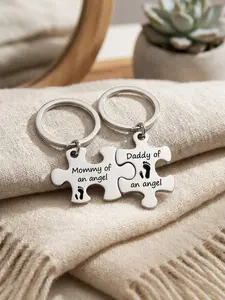Mommy and Daddy of an Angel Keychains Memorial Puzzle Keyring Charms Keychain Jewelry for Infant Lost Stainless Steel Sympathy Gifts Keychain Accessories