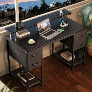 【4 Drawers】Raybee 47" Sturdy Computer Desk with 4 Drawers,Study Writing Tabel with LED,Super Cool Gaming Desk with 4 Power Outlets & USB Ports,Office Desk with Monitor Stand & Computer Case Bracket,He will surely thank you
