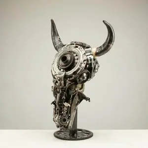 Bull Skull Recycled Metal Art Sculpture