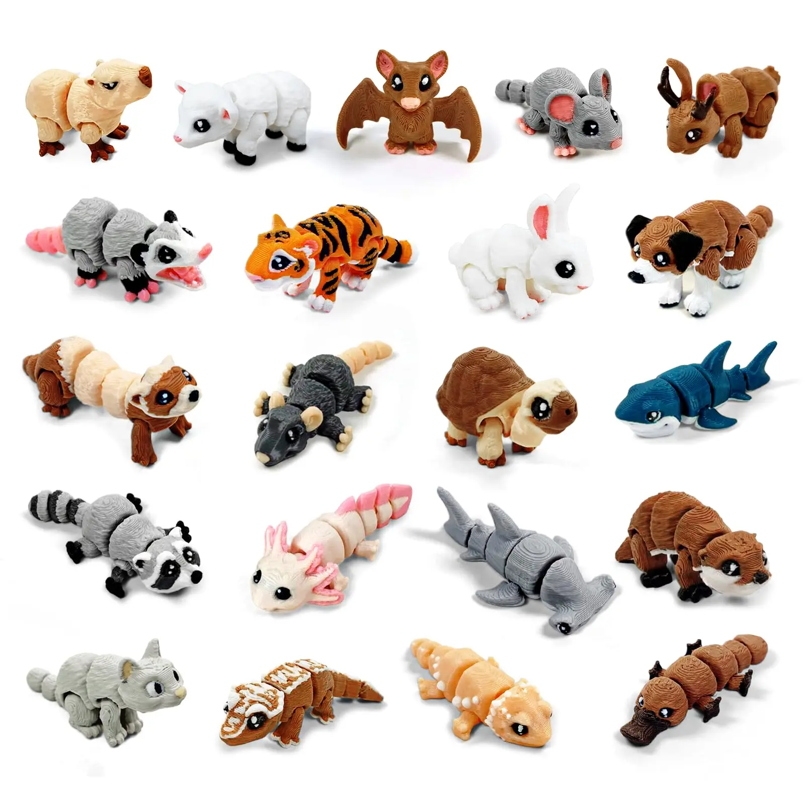 21 Pcs Mini 3D Printed Animal Statues - Movable Joints Realistic Collectible Figurines Set for Adults, 3D Printed Articulated miniatures Home Office Desk Decoration & Display