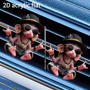 2D Flat, 2pcs Cute Hip-Hop Monkey Car Vent Clips - Acrylic Aroma Diffuser with Fragrance Strips/Pads/Sticks, Trendy Fashion Glasses & Golden Chain Design, Durable Clip for Long-Lasting Scent & Playful Car Interior Decoration Accessory, Scen