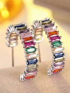 Rainbow Color Synthetic Zircon Earrings for Women C-Shaped Stud Earrings, Fashionable Women's Jewelry with Bohemian Influence for Daily Wear, Perfect Birthday Anniversary Gift for Her