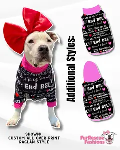 Pittie Proud Black - End BSL Dog Pajama with Red OR Hot Pink Neck & Trim/Sleeves