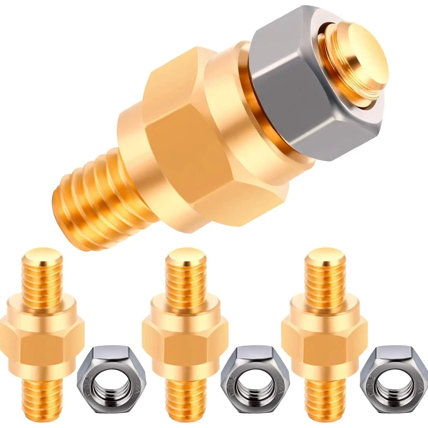 Solid Brass Side Post Battery Terminal Adapter Kit (8-Piece) - Anti-Rust, Reliable, 3/8-16 Bolt Standard Extenders, 4 Hexagon Nuts, 4 x 4cm/1.5in Side Post Battery Stud Bolts, Easy Installation, Trailer Brakes, 3/8 - 16 In Diameter, 4 Cm/1.5 Inches