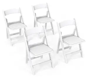 summervibes Karlhome 4PCS Resin Folding Chairs with Cushion, Foldable Plastic Chair with Comfortable Padded Seats, Perfect for Event Party Indoor Outdoor, White, 4 PC