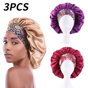 3 Pcs Hair Bonnets for Women, Satin Hair Bonnet for Sleeping, Silk Bonnet for Curly Hair, Satin Bonnet for Black Women Big Capacity(Gold) Cover Shower