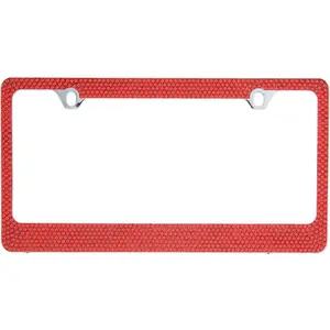 Popular Bling 7 Row Red Color Crystal Metal Chrome License Plate Frame with Screw Caps - 1 Frame