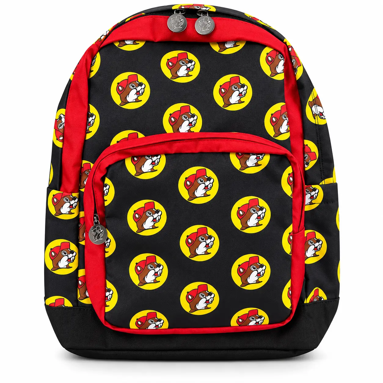 Buc-ee’s Backpack Black & Red Allover Beaver Print – School Travel Bag with Front Pocket & Adjustable Straps