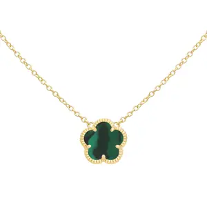 JANKUO 14K Goldplated Cubic Zirconia Double Sided Synthetic Emerald Flower Necklace