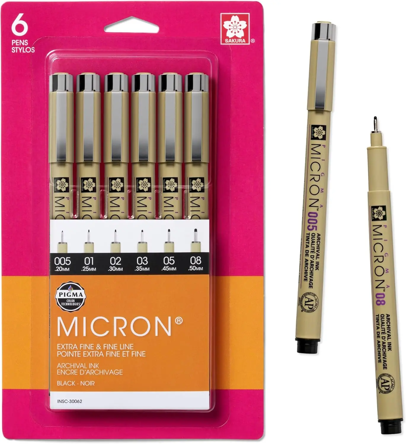 SAKURA Pigma Micron Fineliner Pens - Archival Black Ink Pens - 6 Pack of Assorted Point Sizes for Writing, Drawing, or Journaling