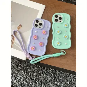 Phone Case - A Cute Solid Color Daisy Macaroon Phone Case Cover with a Lanyard, Shockproof, Compatible with Various Phone Models Including Iphone 11, 12, 13, 14, 15, And Samsung A51, A52, A53, A54, S20, S21, S23, S24