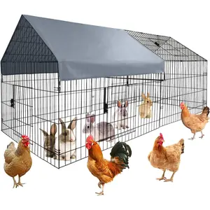 86"x40"x40" Large Metal Walk-in Chicken Coop, Outdoor Poultry Cage Run Pen with Waterproof & Anti-UV Cover – For Backyard Farm, Rabbit, Duck or Guinea Pig