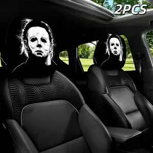 2Pcs Horror Figure Mask Car Headrest Covers, trendy dark style design. Elastic hollow fitting structure, sturdy protective cover fits cars, trucks and SUVs. Fun unique decorative accessory to style personalized vehicle interior