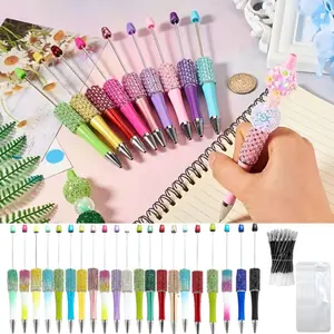 75 Pieces DIY Bead Ballpoint Pen Set, Including 25 Plastic Diamond Bead Ballpoint Pens, 25 Pen Cores, and 25 Storage Bags, Suitable for Handicraft Production and School Projects