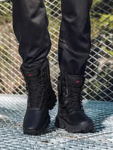 Men's Mid-Calf Tactical Military Boots, Anti-Slip Wear-Resistant Hiking Trekking Shoes, Casual Patchwork Design for Outdoor Camping Adventures