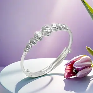 Full Silver s999 bracelet Sterling Silver bracelet Ladies push-pull bracelet can be freely adjusted size to send girlfriend birthday holiday gift Silver weight 13 g /0.45 oz