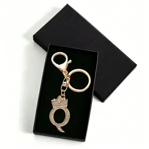 Gold Letter Q Keychain with Sparkling Crystals, A-Z Alphabet Crown Bag Charm for Women, Birthday & Mother's Day Gift