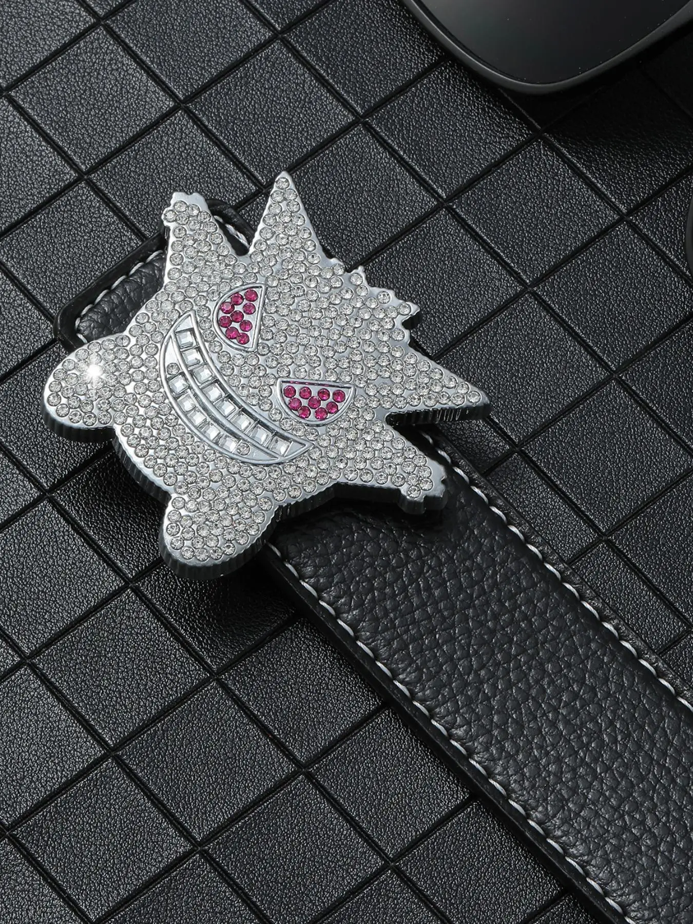 2024 New Summer Y2k Punk Ghost Design Belts for Men, Matching Rhinestone Decorated Pu Leather Belt, 2024 Back To School Waistband Hip Hop Lychee Textu