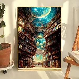 Starry Sky Library Pattern DIY Diamond Arts Colorful Painting Kit without Frame, DIY 5D Diamond Arts Colorful Painting Kit, Wall Art Decor for Home
