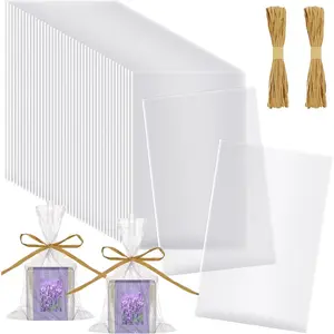 100 Pcs Clear Flat Cellophane Bags for Soap, Cookie, Candy Packaging-4.9'' x 7.9'' Small Mini Bags with Raffia Rope - Wedding, Christmas, Craft Gift, Birthday Party Favor Supplies