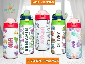 Custom Kids Water Bottle Flip Top , Personalized Insulated Toddler Tumbler with Name, Kids Sippy Cups With Handle for Boy and Girls
