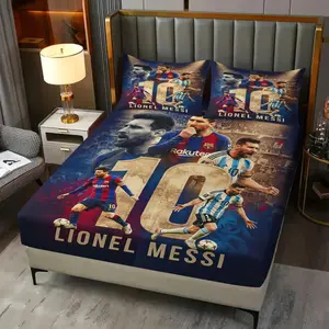 Lionel Messi No 10 Theme Printed Bed Sheet Set, Includes 2 Coreless Pillowcases, Soft Comfortable Bedding, Perfect for Fans, Bedsheet Sets