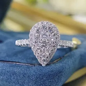 Pear Cut Synthetic Moissanite and Crystal Ring for Womens Engagement Ring – A Calming and Relaxing Accessory for Valentines Day Gifts,Birthday Gifts Jewelry