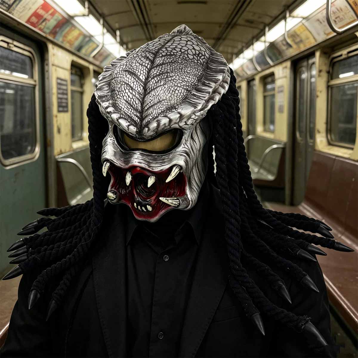 alien v Predator alien latex mask set, 3 unique AVP movie reproductions, realistic and fierce details, suitable for science fiction horror enthusiasts and cosplayers, Halloween haunted house movie theme party props for role-playing