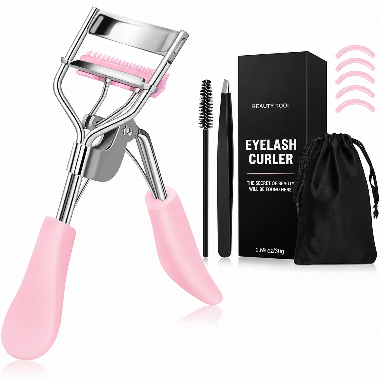 Eyelash Curler with Comb Fit All Eye Shape Curved Eyelash Curlers,Natural and Long Lasting Lash Curler for Women Make Up Gift(Pink)