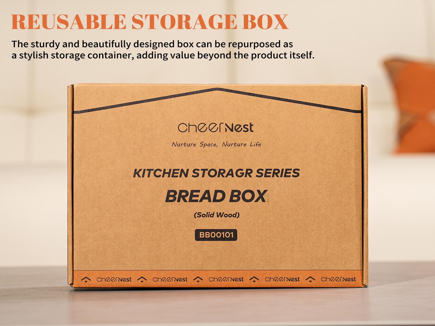 Solid Wood Bread Box for Kitchen Countertop , 2-Tier Large Wooden Bread Storage Bin , Farmhouse Bread Keeper for Homemade Bread, Brown (50 Deli Papers)