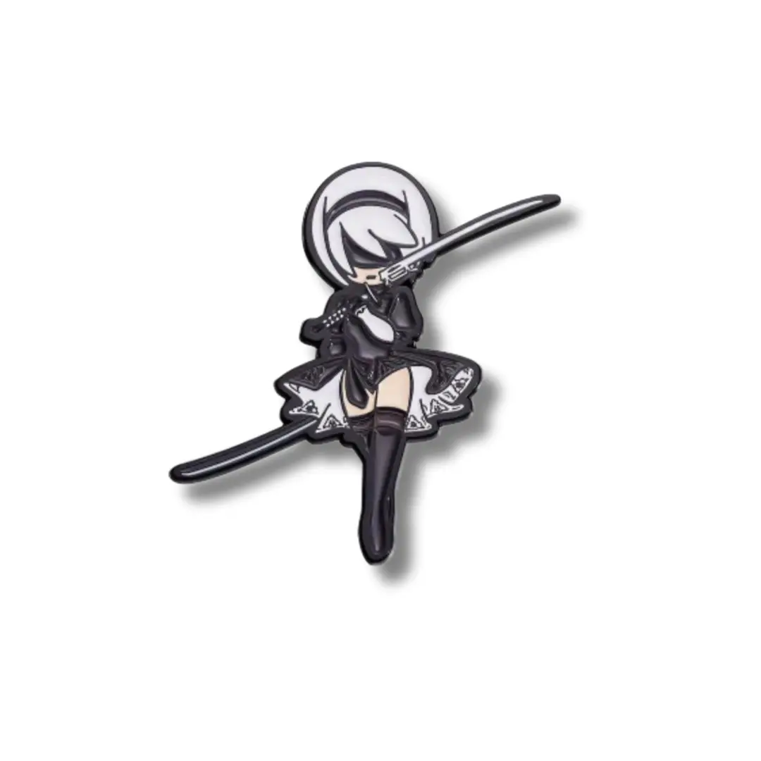 Nier Automata 2B Enamel Pin - Metal Coated Black & White Iconic Design for Backpacks Jackets or Hats - Perfect Gift for Fans