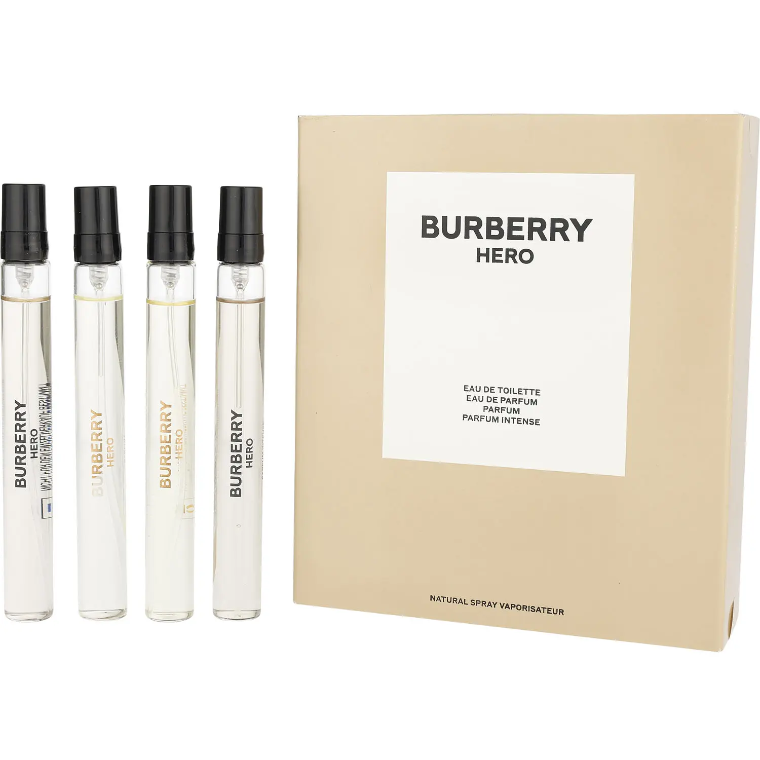 Burberry Variety Set-4 Piece Variety With Hero Eau De Parfum & Hero Edt & Hero Parfum & Hero Parfum Intense And All Are 0.33 Oz Minis For Men