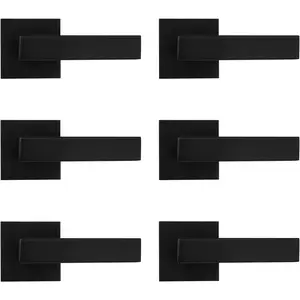 [Pack of 6 Door Lever Dummy Lever Door Handle for Closets  Doors,Square Dummy Door Lever,Non-Turning Single Side Pull with Black Finish,Easy Installation Pull Only Lever Set