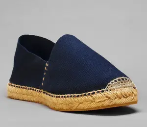 Navy Blue Espadrilles Shoes Sewn in Jute Hand Stitched for Men and Women Classic Style Flat Footwear