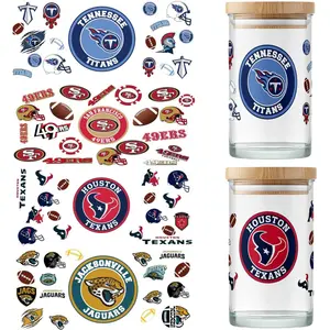 UV DTF Cup Wraps USA Football Team Cups Wraps Decals Waterproof Rub on Transfers Stickers Vinyl for Glass Cups Fridge Wall Furniture Car DIY Craft 4 Sheets (MIX3) Multipurpose Decals