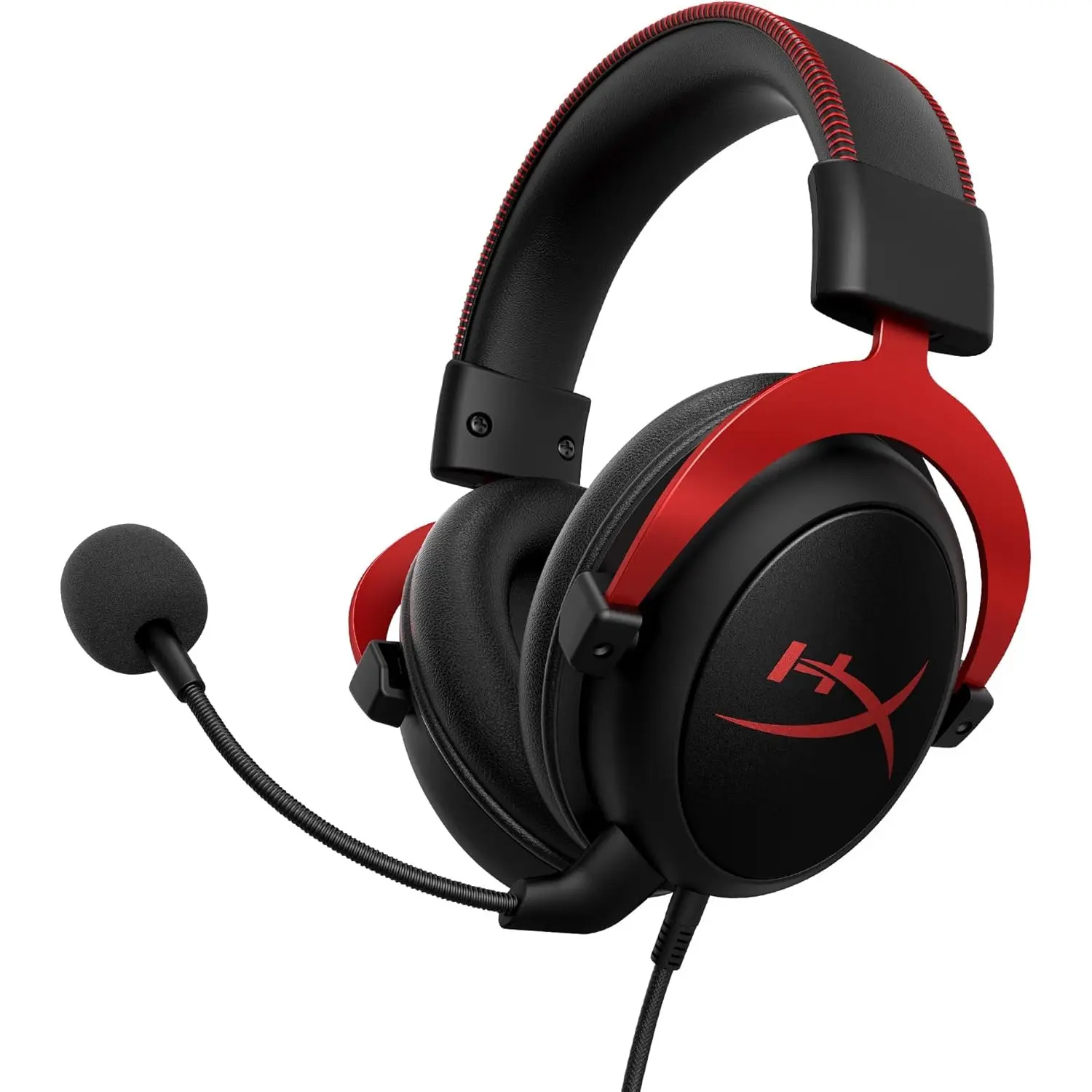 HyperX Cloud II Wired Gaming Headset, Black-Red, 53mm Drivers, Virtual 7.1 Surround via USB Audio Control Box, Detachable Noise-Cancelling Mic, Memory Foam, Aluminum Frame