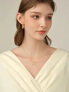 Fettero Gold Plated Heart Necklace for Women - Open Heart Pendant Necklace with White and Yellow CZ Crystals Dainty Jewelry