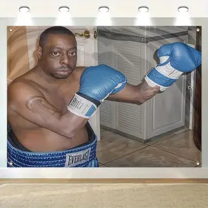 Boxing Themed Backdrop, 1 Count Boxing Themed Backdrop with 4 Brass Grommets, Wall Hanging Decor for Home Gym Party, Party Decoration Supplies, Banners