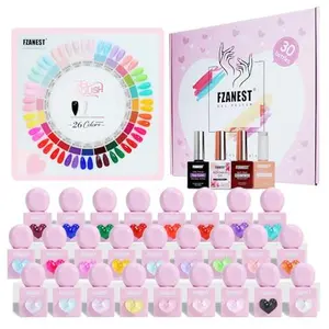 FZANEST 30pcs Gel Nail Set, HEAM-free TPO-free Professional 10ml 26 Bright Spring Summer Candy Colors DIY Gel Nail Kit with Base Top Coat, Matte Top & Blooming – Unique Pink Heart Shaped Bottle