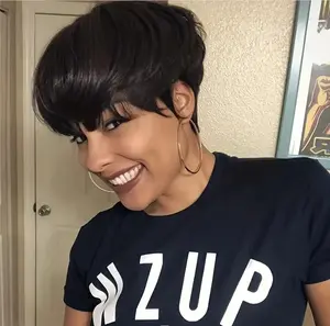 Cikana Hair Pixie cut Straight Human Hair Short Bob Wig Cheap Remy Human Hair for Black Women Full Machine Made Wig For Daily Use