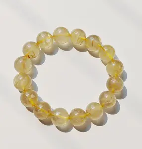 Natural Crystal Bracelet Golden Rutilated Quartz 12-13mm Beads for Men Women