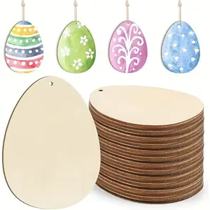 10pcs/20pcs DIY Wooden Easter Eggs Decorations, Blank Graffiti Eggs for Spring Crafts, Vintage Style Wood Egg Ornaments for Home Decoration
