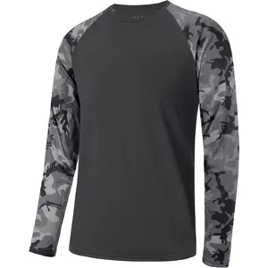 Men's Long Sleeve Fishing Shirts, UPF 50+ Camo Sun Protection Rash Guard, UV Shirt for Swimming Hunting Outdoor