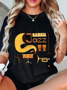 100% Cotton Unisex Vintage Jazz Music T-Shirt Casual Graphic Printed Tee