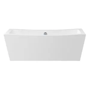 212 MAIN White Acrylic Rectangular Freestanding Soaker Tub - 70x34 in., Center Drain, Polished Chrome Accents, Heat-Retain Feature