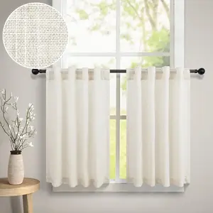2 Tier Kitchen Curtain 36 Inch Length Back Tab Pocket Linen Light Filtering Glare Control Non See Through Sheer Short Small Window Curtain for Living Room Dining Bedroom 30 x 36in Long 3FT Cream Ivory