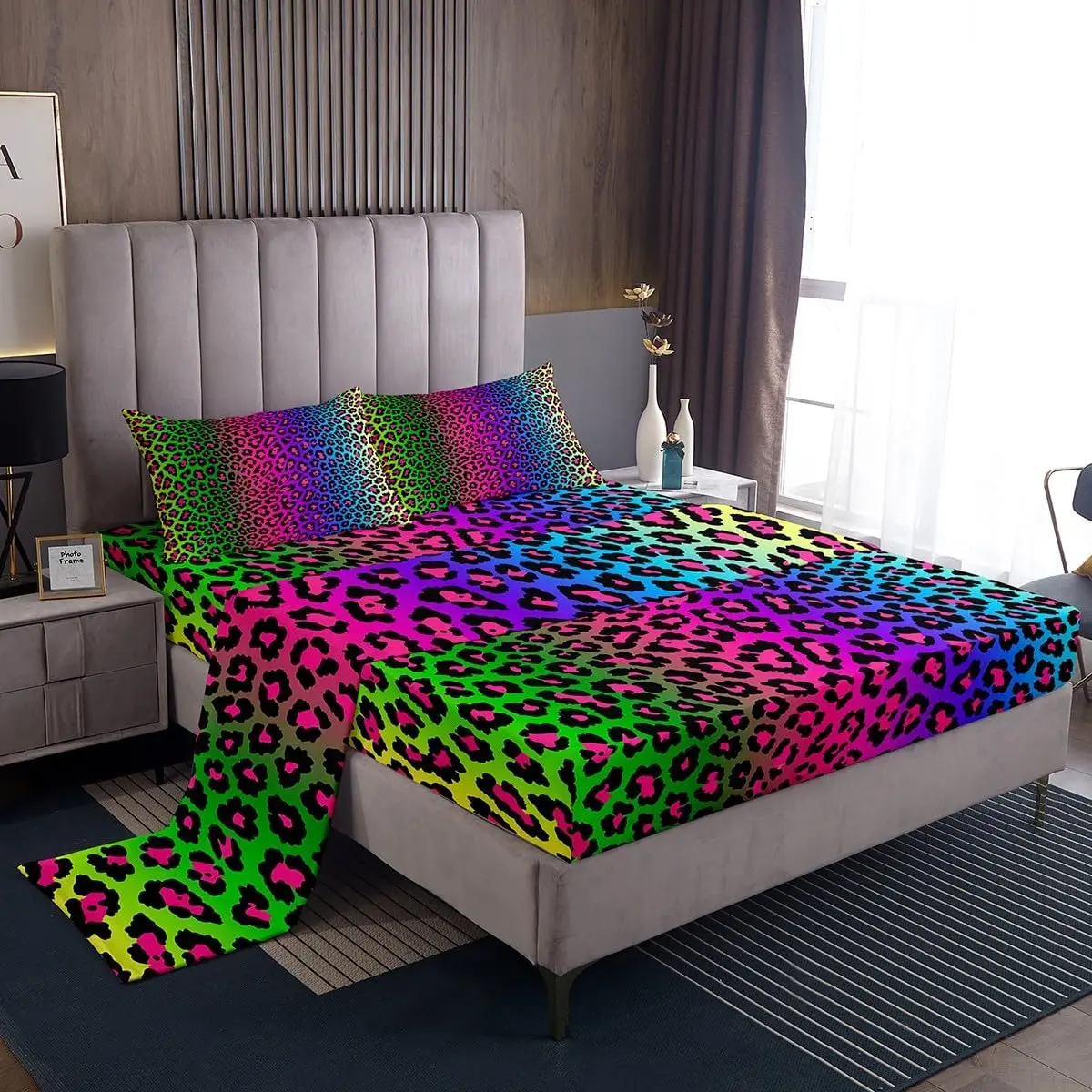 Leopard Sheet Set Rainbow Sheets Deep Pocket Fitted Sheet Cheetah Colorful Bed Sheets Set Bed OOM Decor Multicolor Bedding Set